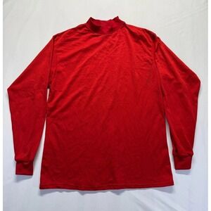 MTJHE Mesh Shirt Mens Large Cherry Red Mock Neck Ribbed Cuff & Neck Casual Wear